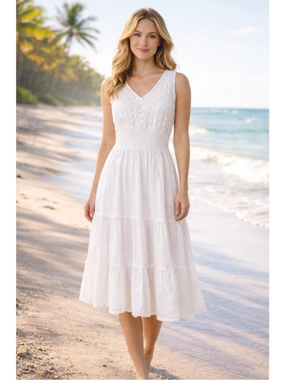 White 100% Cotton Summer Dress MllE Gabrielle Size 2X